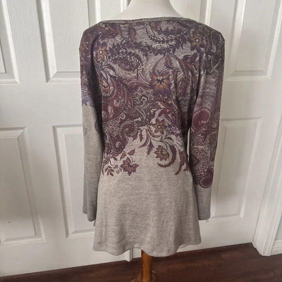 World Unity Womens Tunic Top Large Boho Paisley Rhinestones Asymetrical Hippie - Picture 6 of 13